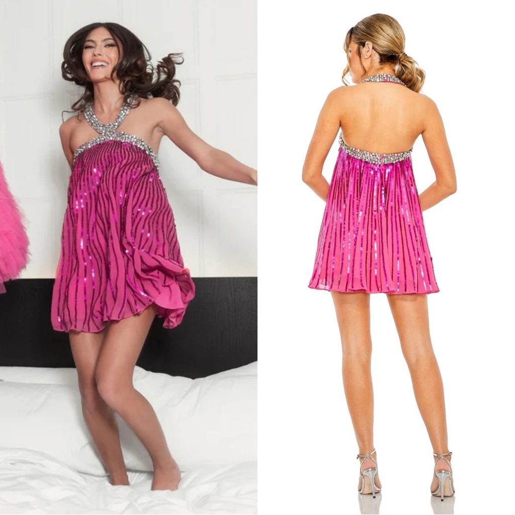 Mac Duggal 10996 High Neck Open Back Embellished Trapeze Dress Nwt Pink